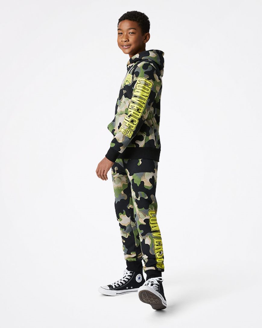 Mikiny S Kapucňou Converse Camo Pullover Chlapcenske Olivovo Zelená | SK NBPDX6